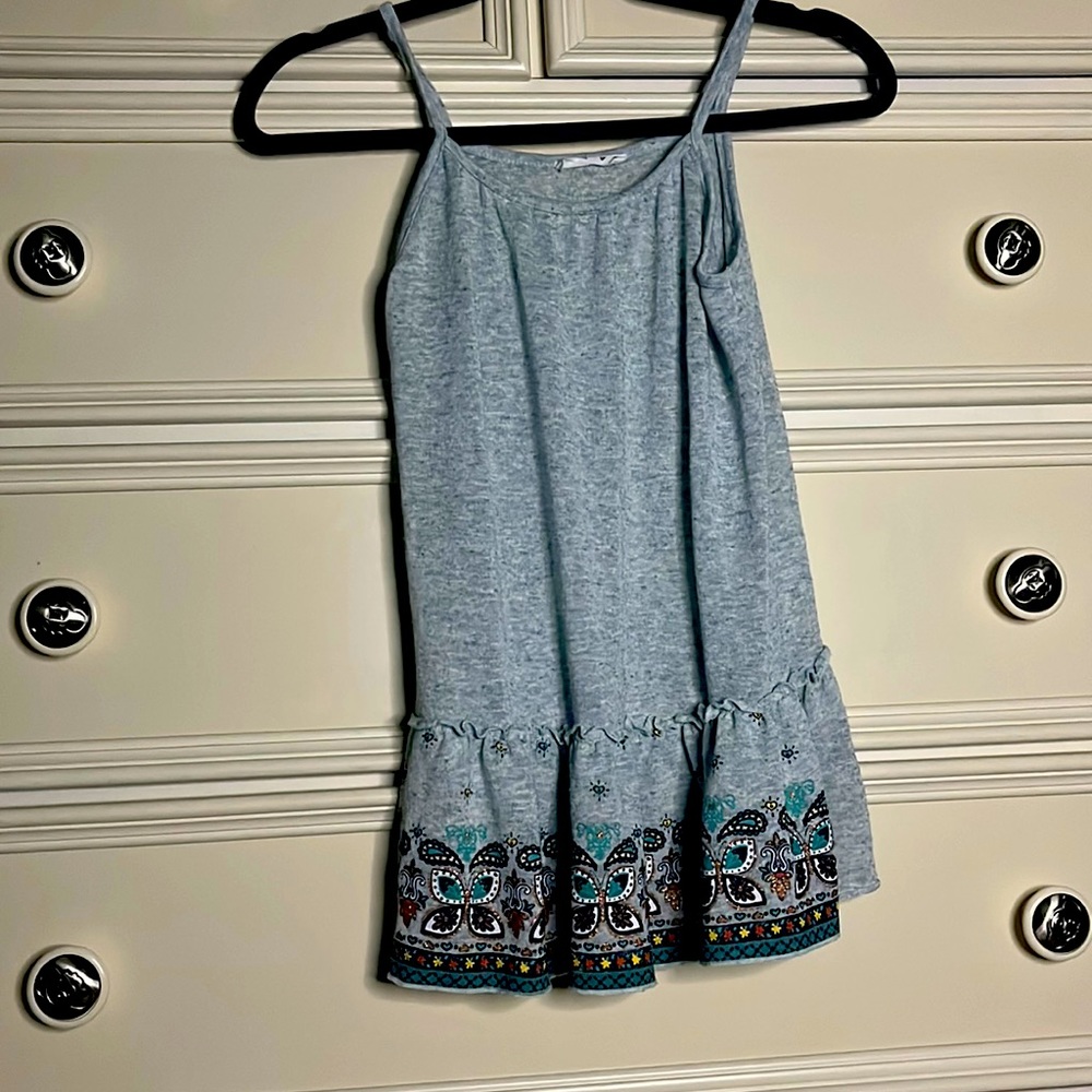 Grey shirt with a mini skirt
